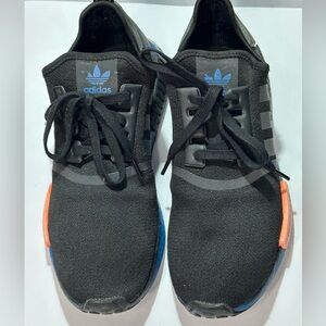 Adidas Men's Black Sneakers with Orange and Blue Accents